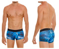 Blue galaxy-patterned men’s boxer briefs with black elastic waistband featuring citrico brand name modelo unico 24080100110