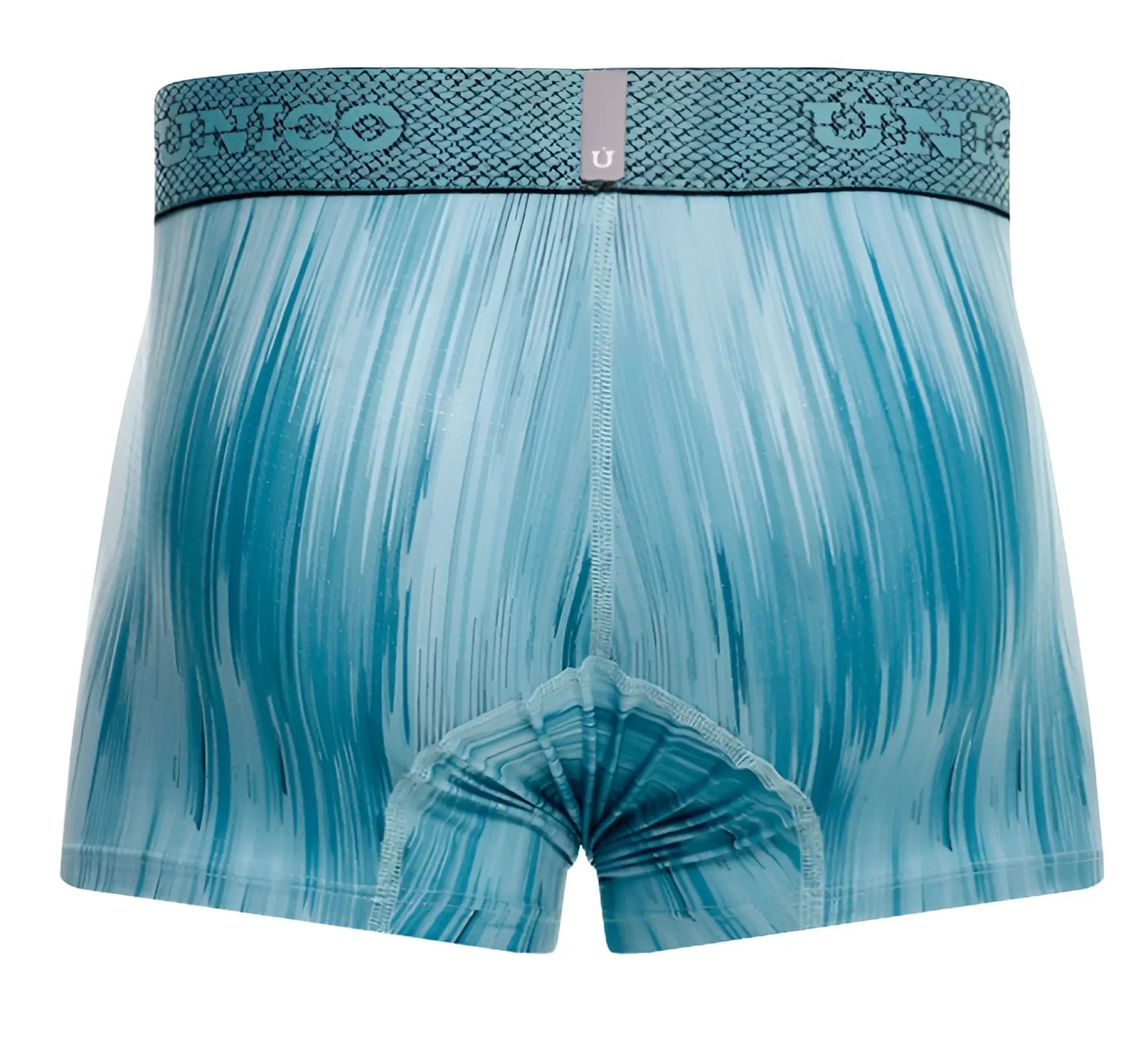 Teal and light blue gradient patterned unico 24080100112 hilada trunks with textured waistband men’s boxer briefs