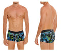 Blue and green geometric-patterned men’s boxer briefs with black gantico waistband unico 24080100117 trino trunks