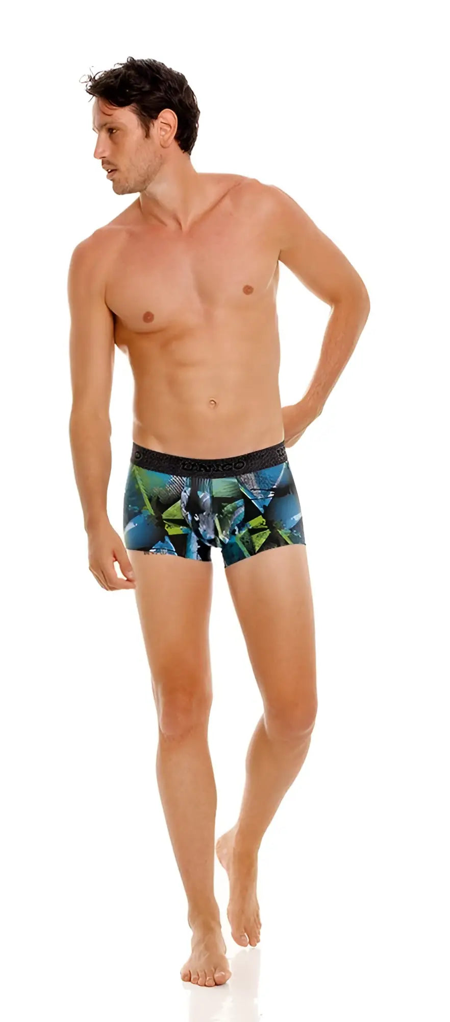 Men’s boxer briefs unico 24080100117 trino trunks color 99 printed with vibrant blue green and black geometric pattern