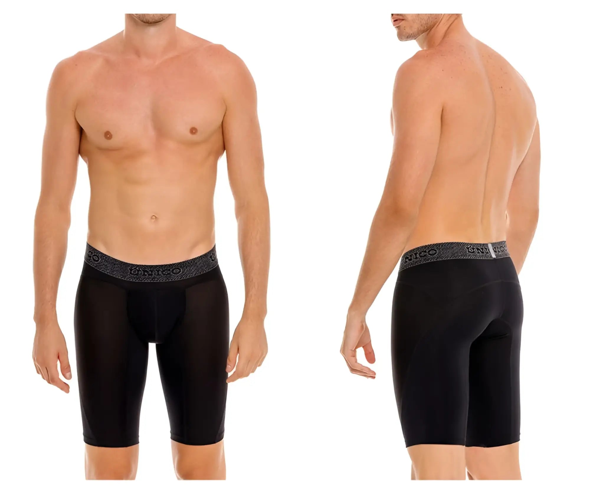 Black unico ardid boxer briefs color 99-black featuring compression fit and patterned waistband for active use