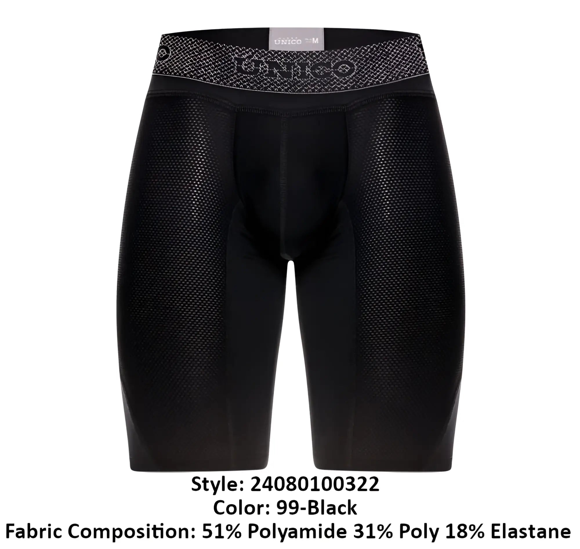 Black unico 24080100322 ardid boxer briefs with textured mesh fabric and patterned waistband for compression use