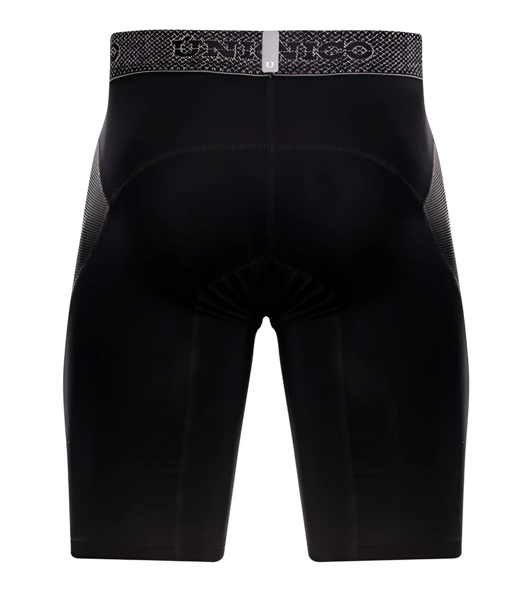 Unico ardid boxer briefs black with textured gray waistband featuring unihoc logo in cycling shorts style