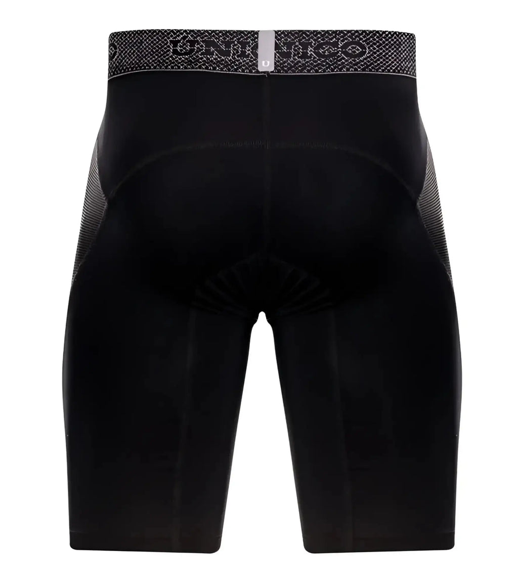 Unico ardid boxer briefs black with textured gray waistband featuring unihoc logo in cycling shorts style