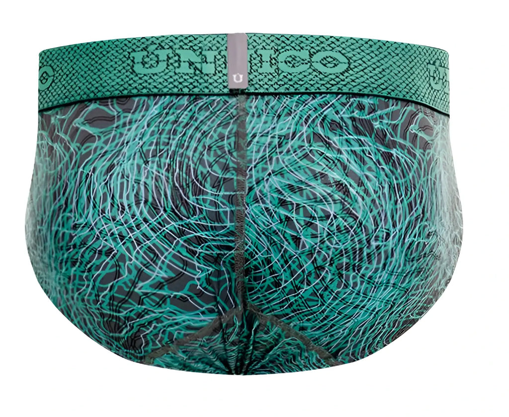 Teal and black unico 24080101105 cairel briefs with snakeskin textured waistband in green color