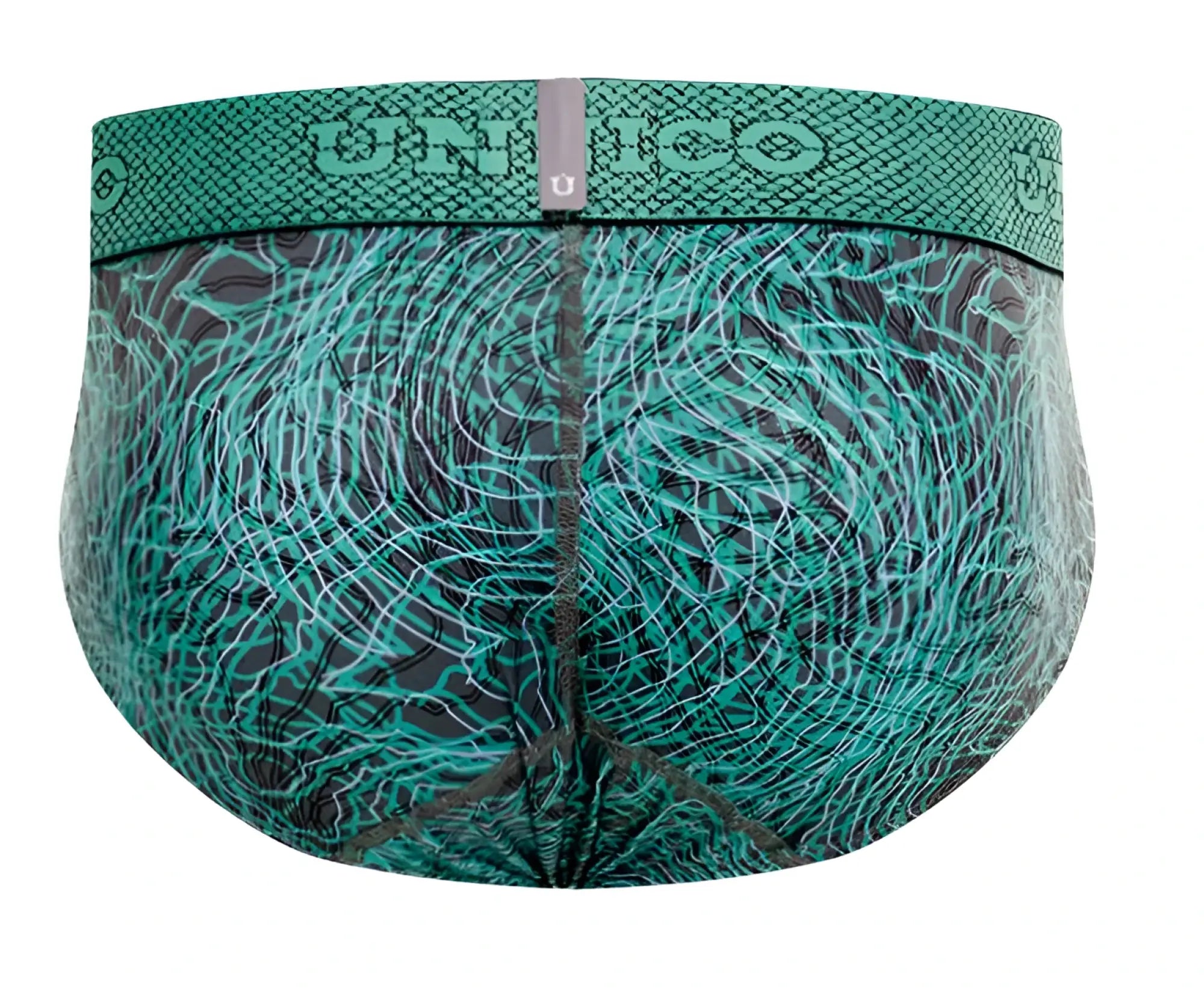 Teal and black unico 24080101105 cairel briefs with snakeskin textured waistband in green color