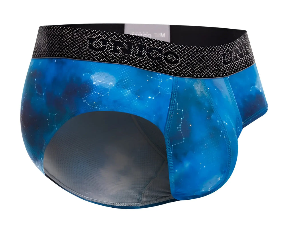 Blue galaxy-themed men’s briefs with black ignico waistband unico 24080101110 infinito briefs color 46-blue