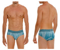 Blue patterned unico hilada briefs with textured waistband featuring brand name in blue color