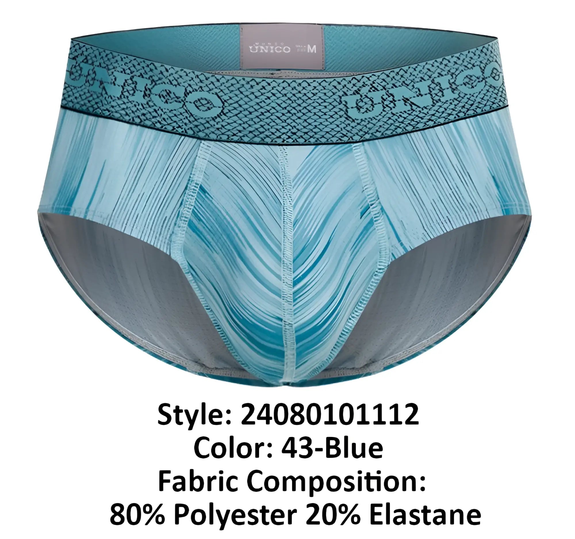 Unico 24080101112 hilada briefs in teal and gray with a textured waistband for men’s comfortable fit
