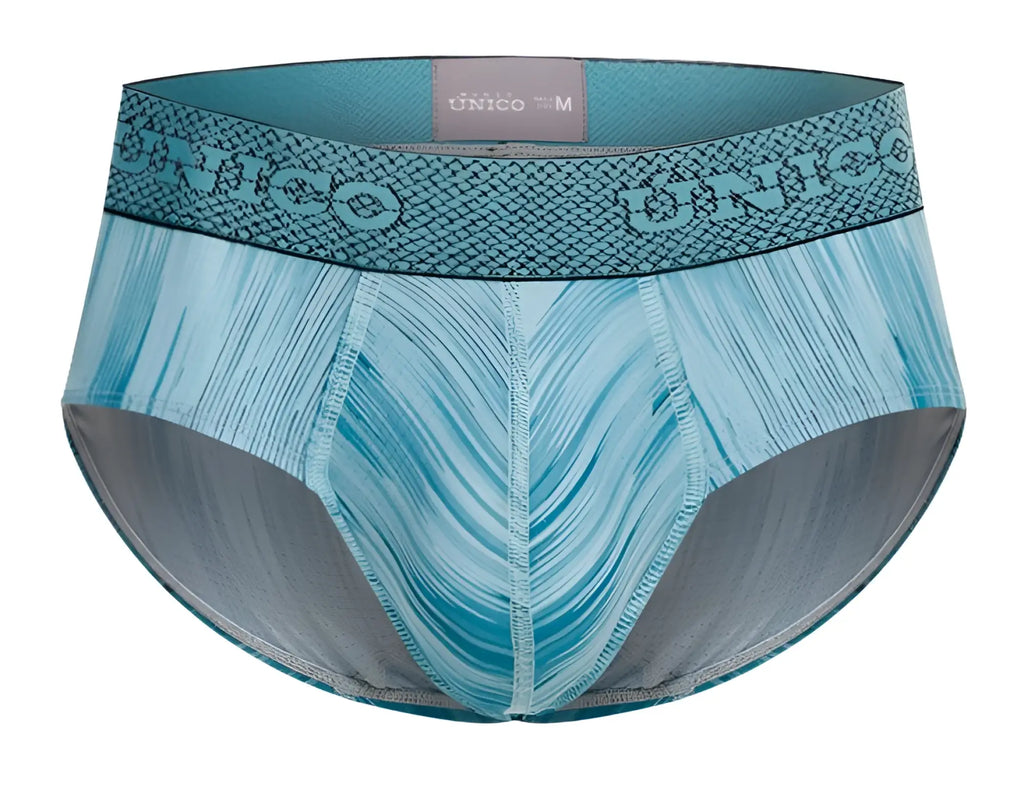 Teal and gray patterned unico 24080101112 hilada men’s briefs with textured waistband in blue color