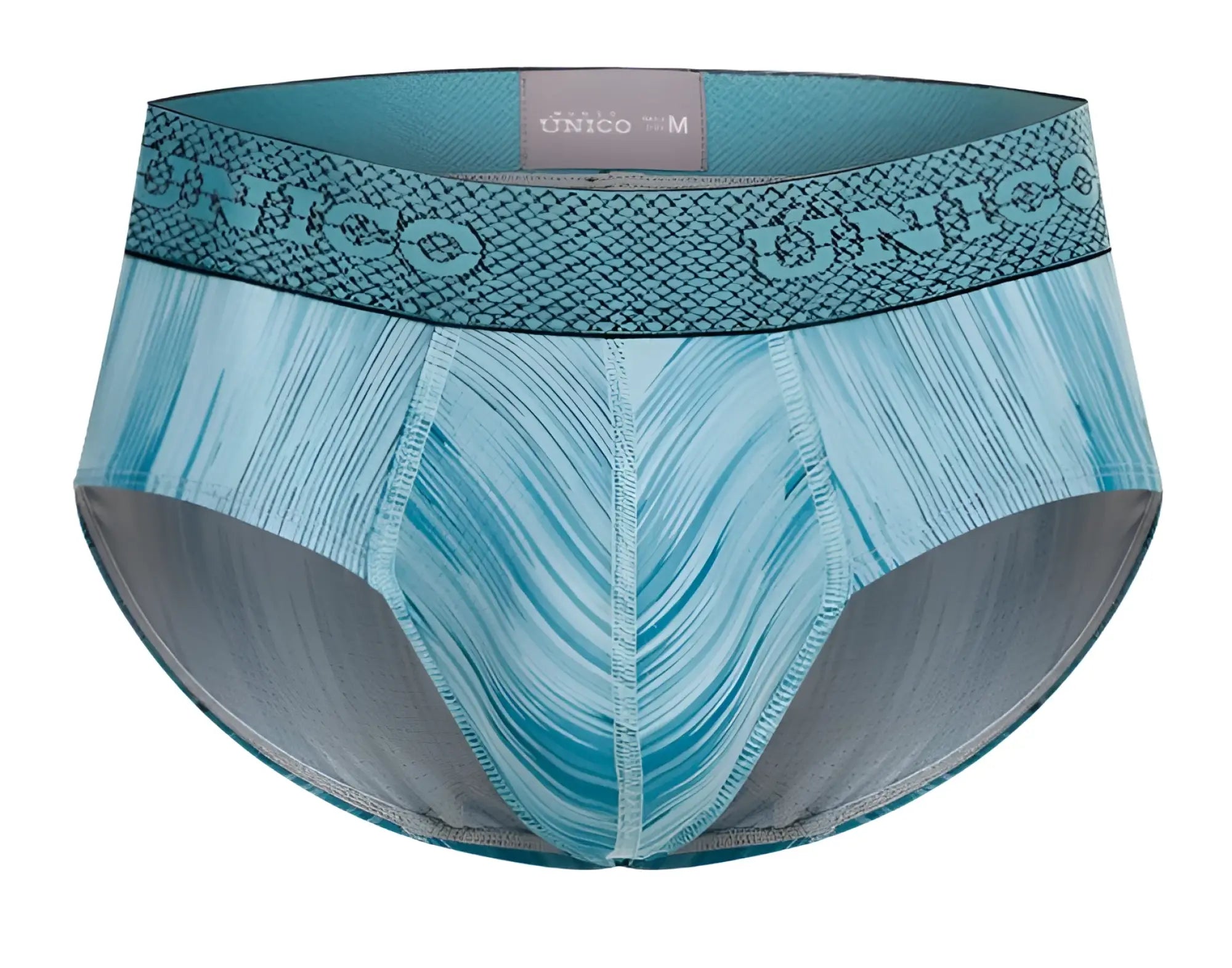 Teal and gray patterned unico 24080101112 hilada men’s briefs with textured waistband in blue color