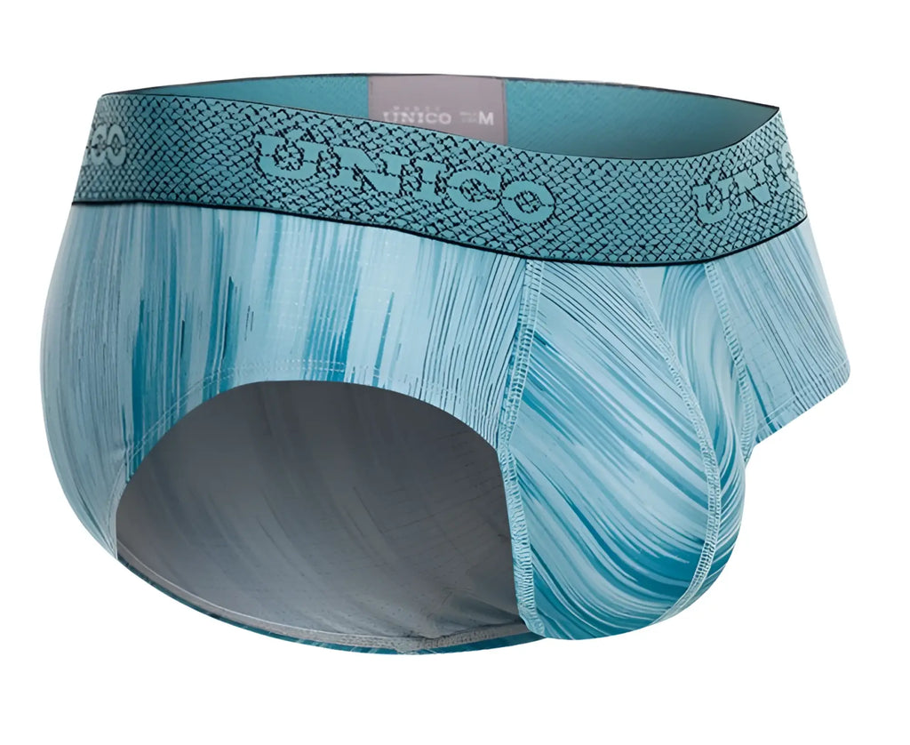 Teal and gray patterned unico 24080101112 hilada brief with textured waistband in blue color for men