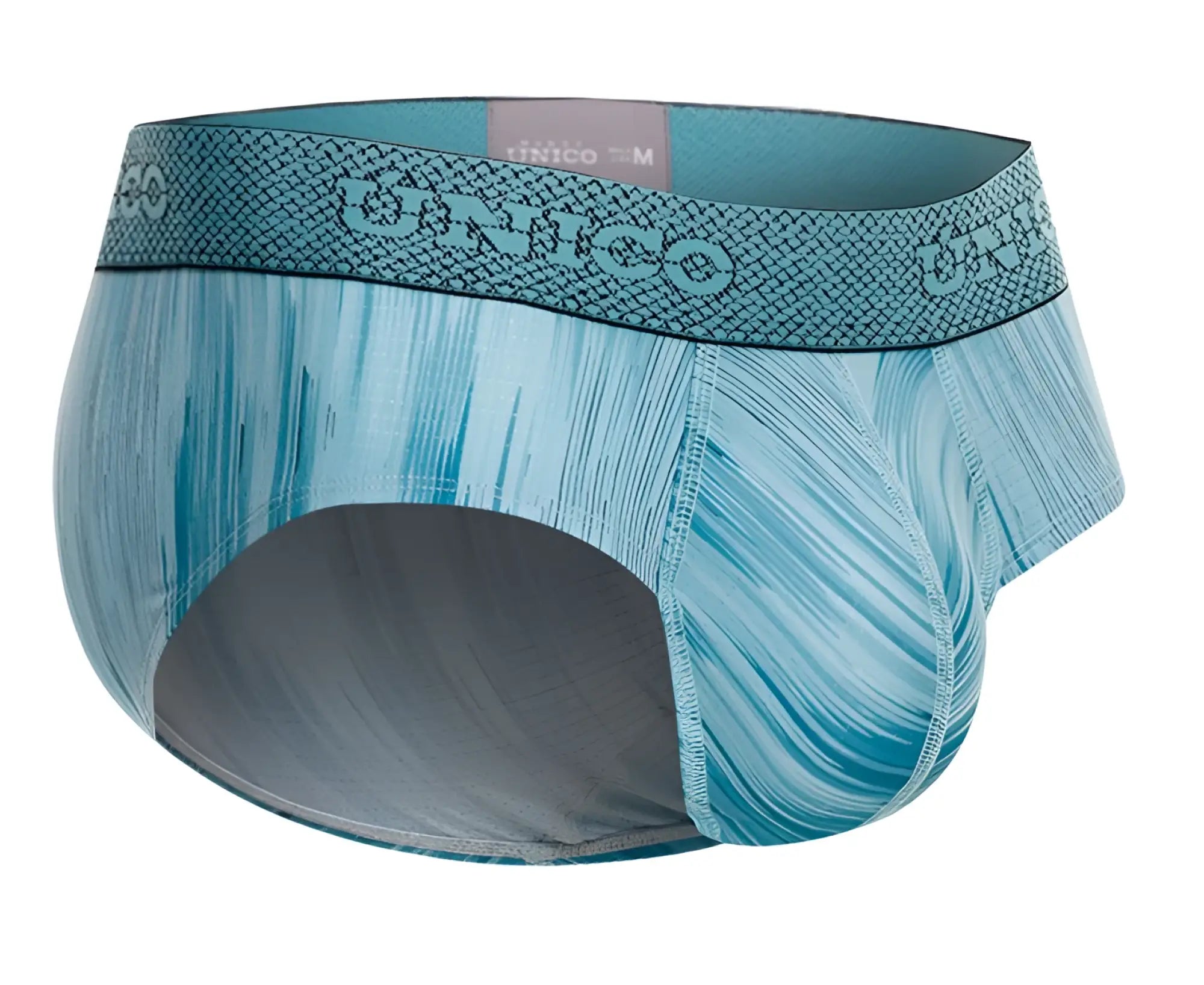 Teal and gray patterned unico 24080101112 hilada brief with textured waistband in blue color for men