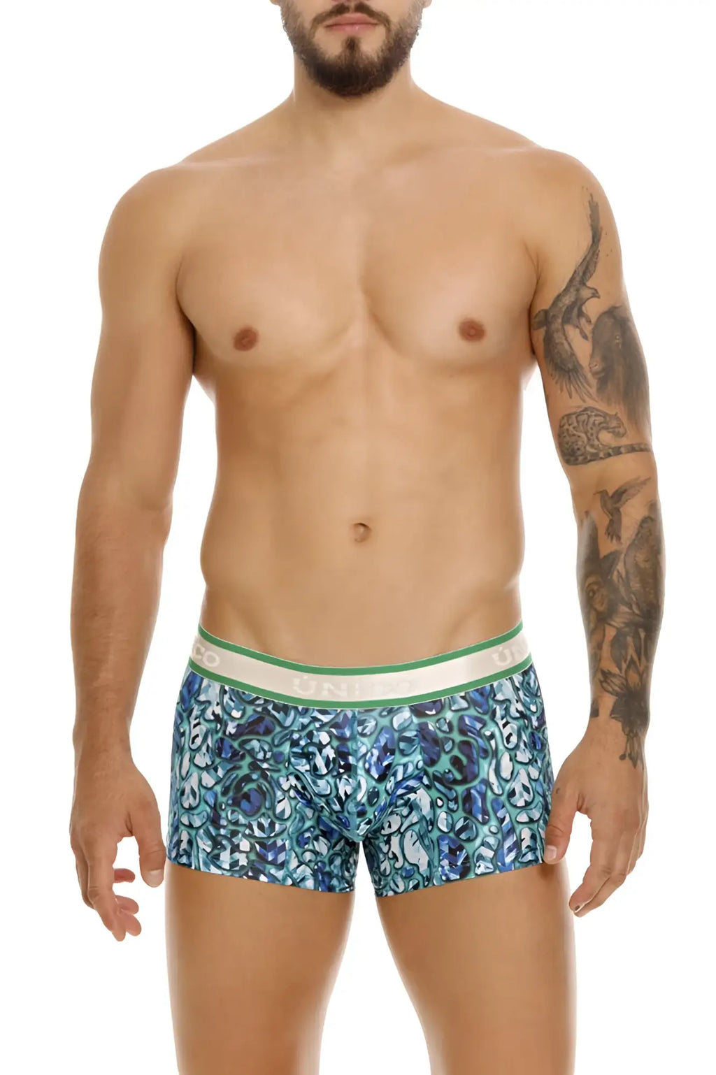 Unico 24100100101 Titanico trunks blue and white paisley patterned men’s boxer briefs with green and white waistband