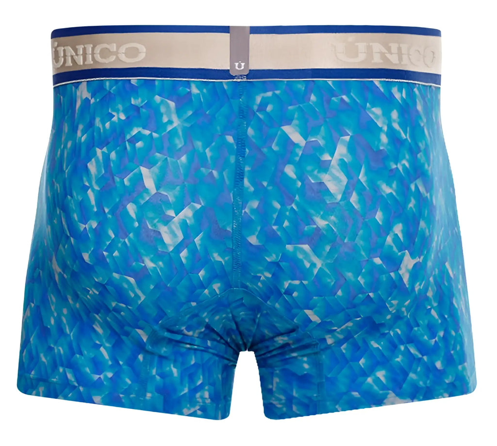Unico 24100100106 palindromo trunks blue boxer briefs with blue geometric pattern and elastic waistband