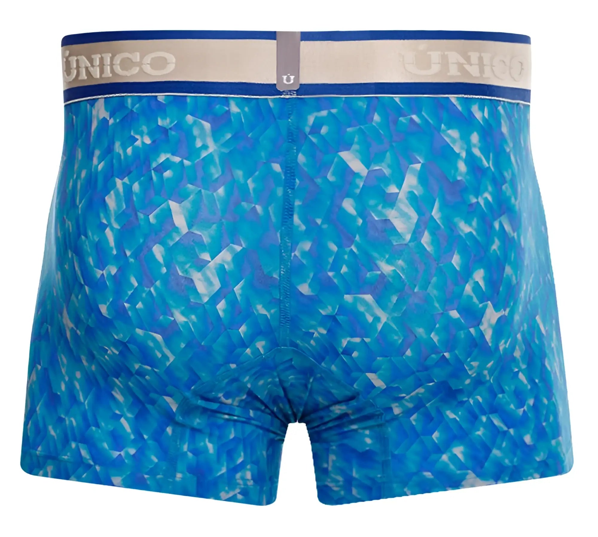 Unico 24100100106 palindromo trunks blue boxer briefs with blue geometric pattern and elastic waistband