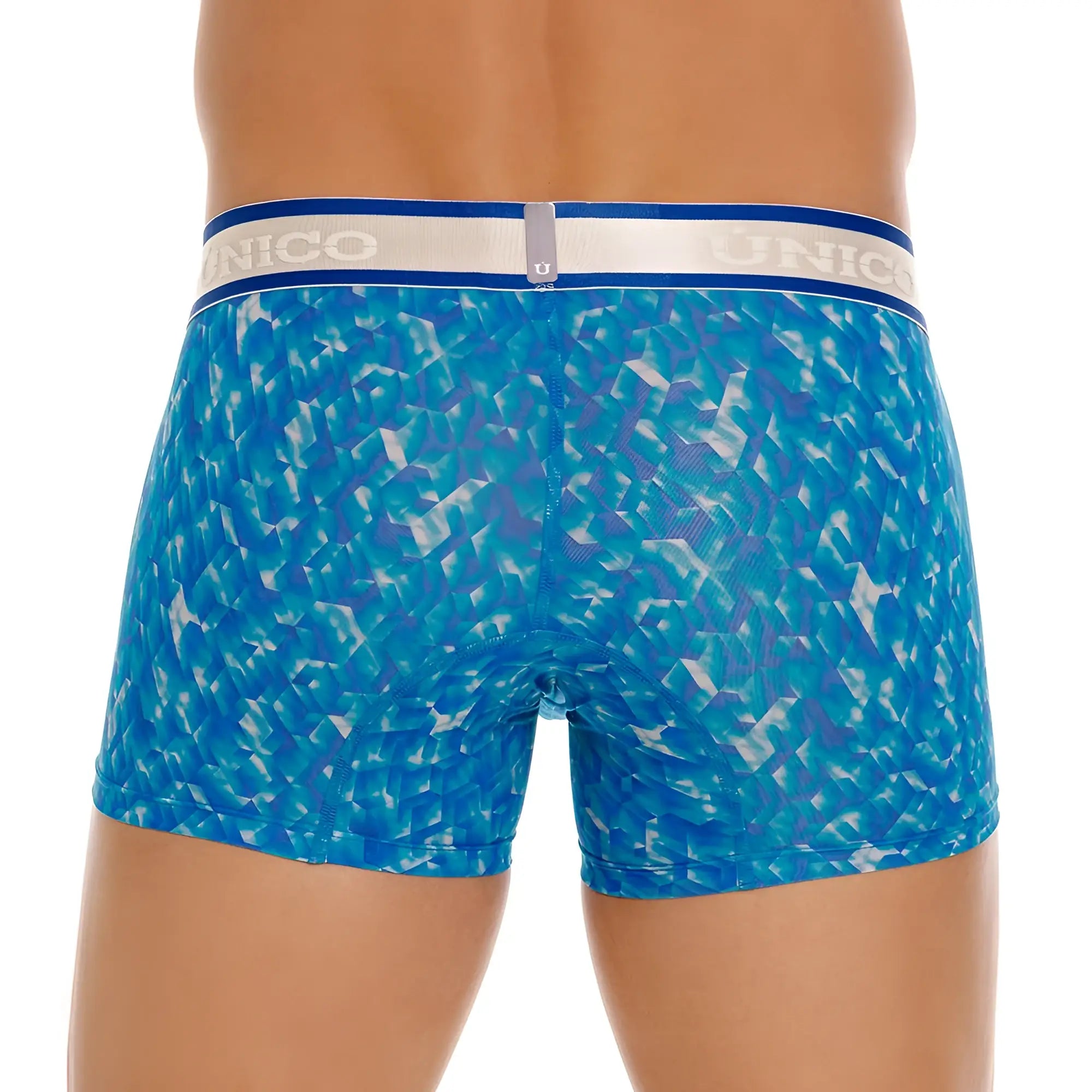 Unico 24100100106 palindromo trunks blue boxer briefs with geometric pattern and elastic waistband