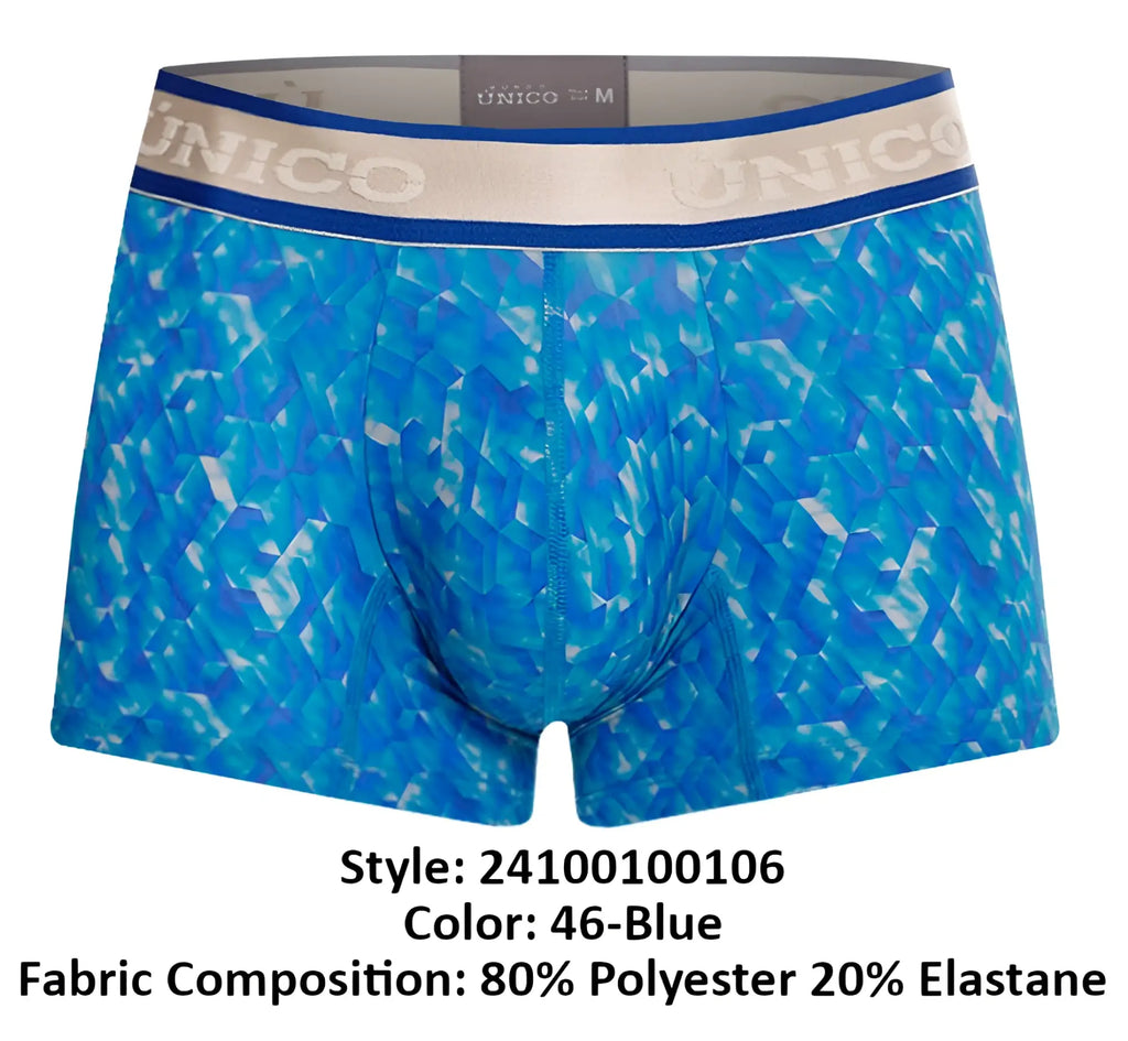 Unico 24100100106 palindromo trunks blue men’s boxer briefs with geometric pattern and branded waistband