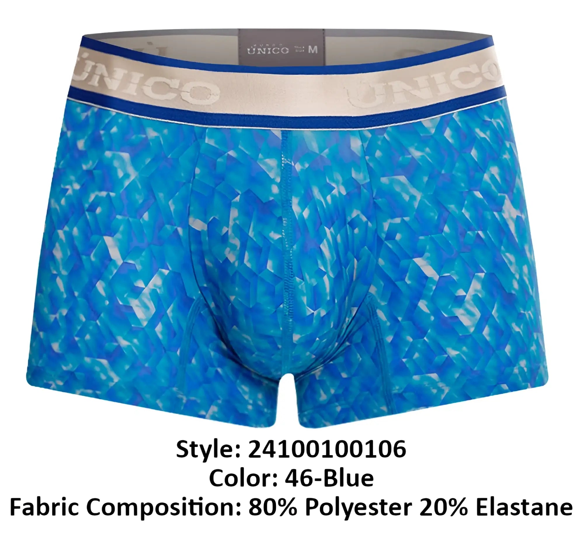 Unico 24100100106 palindromo trunks blue men’s boxer briefs with geometric pattern and branded waistband
