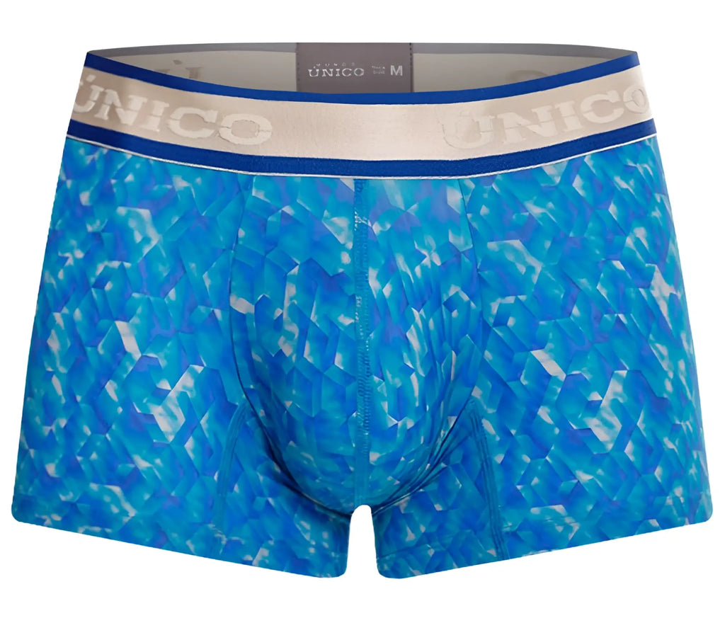 Blue patterned unico 24100100106 palindromo trunks with geometric design and elastic waistband for men