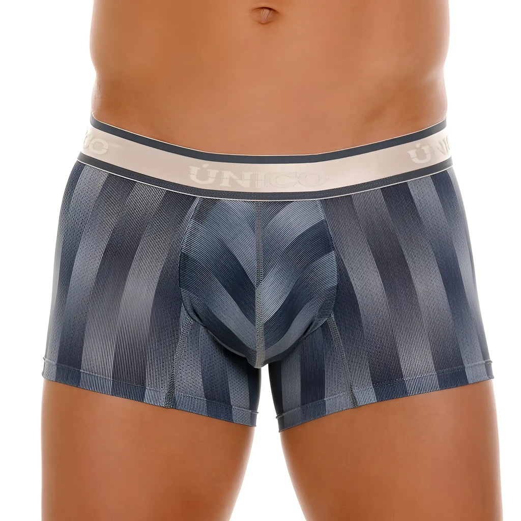 Gray and blue striped unico 24100100114 ejes trunks men’s boxer briefs with white logo waistband