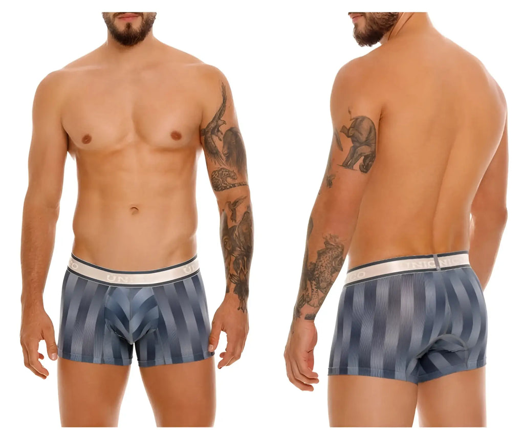 Unico 24100100114 ejes trunks color 59-gray blue and white striped men’s boxer briefs with solid white waistband