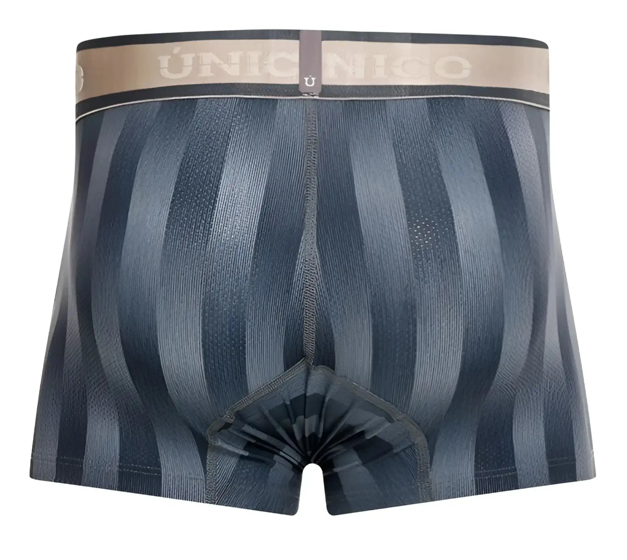 Dark blue striped boxer briefs with beige waistband featuring unique unicor brand name in color 59 gray ejes trunks
