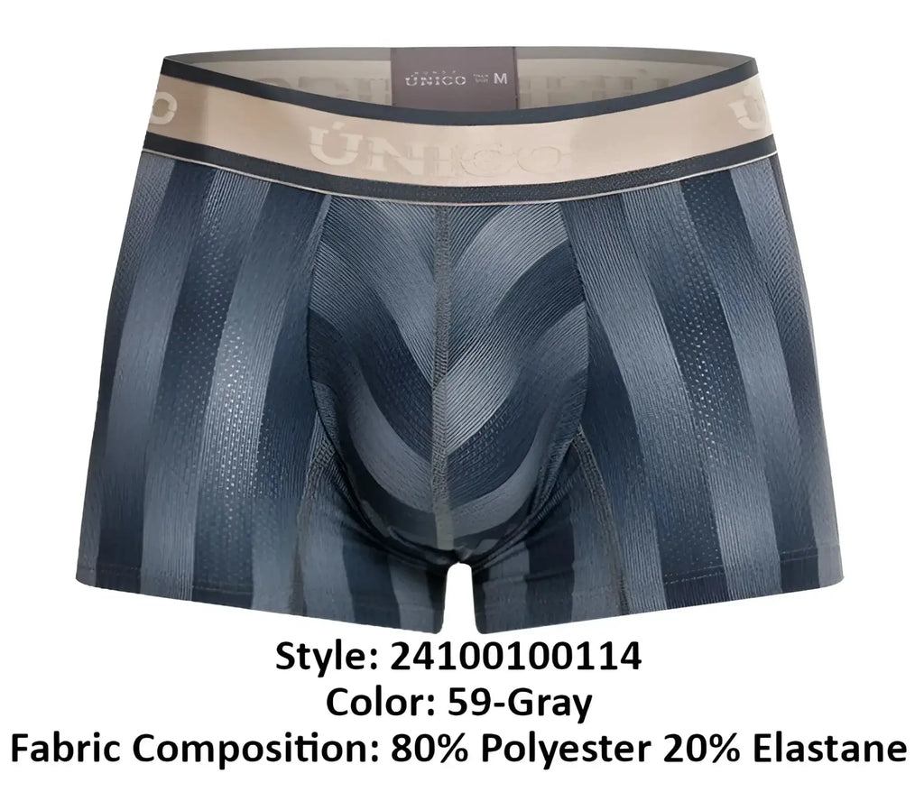 Unico 24100100114 Ejes trunks gray striped men’s boxer briefs with elastic waistband featuring brand logo