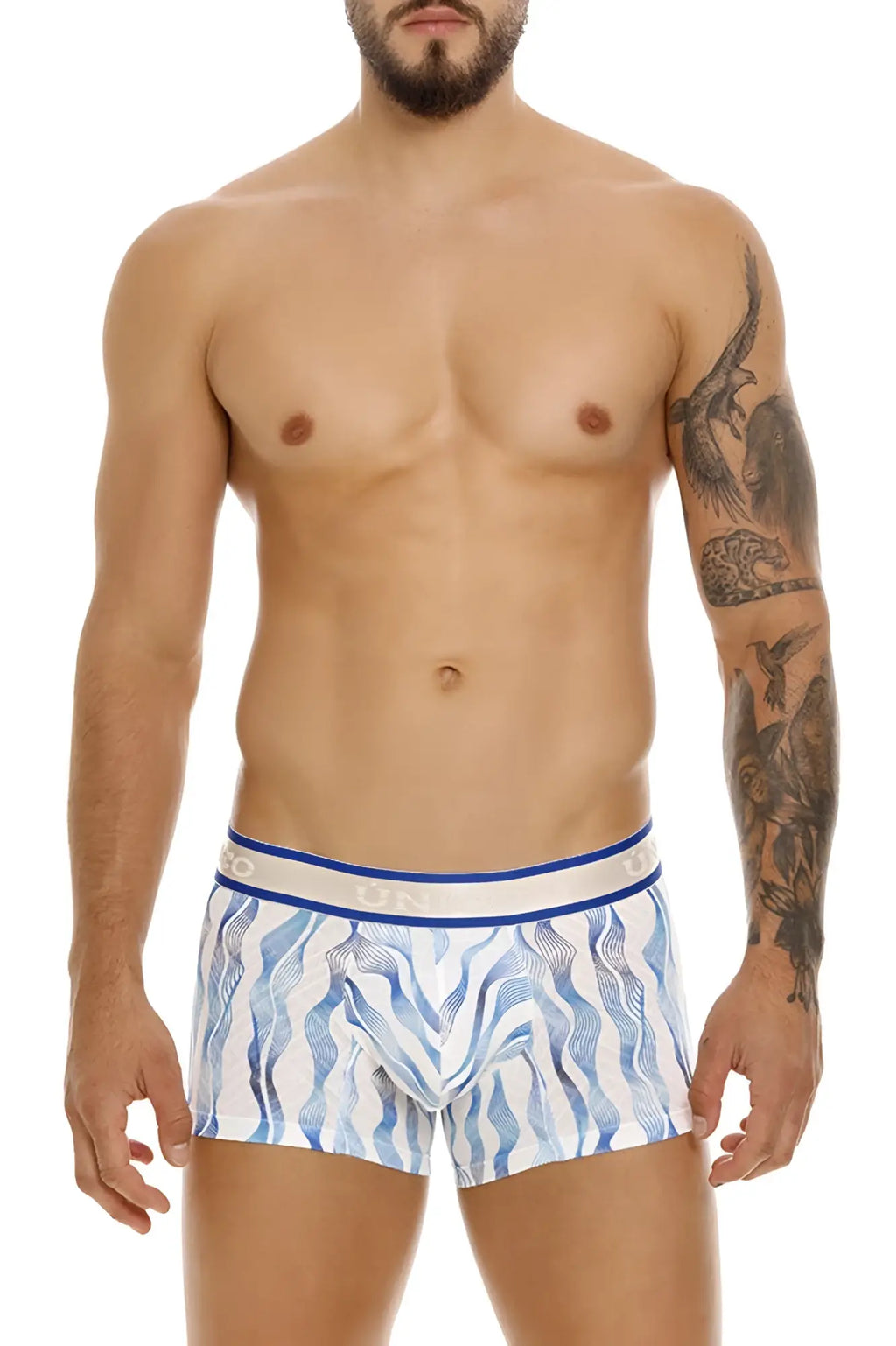 Blue and white patterned boxer briefs with wavy design unico 24100100116 pomposo trunks color 46-white