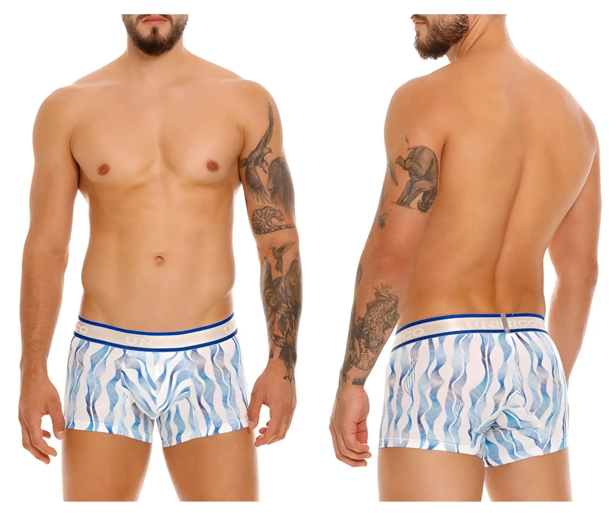 Unico 24100100116 pomposo trunks in white blue patterned men’s boxer briefs with wavy design
