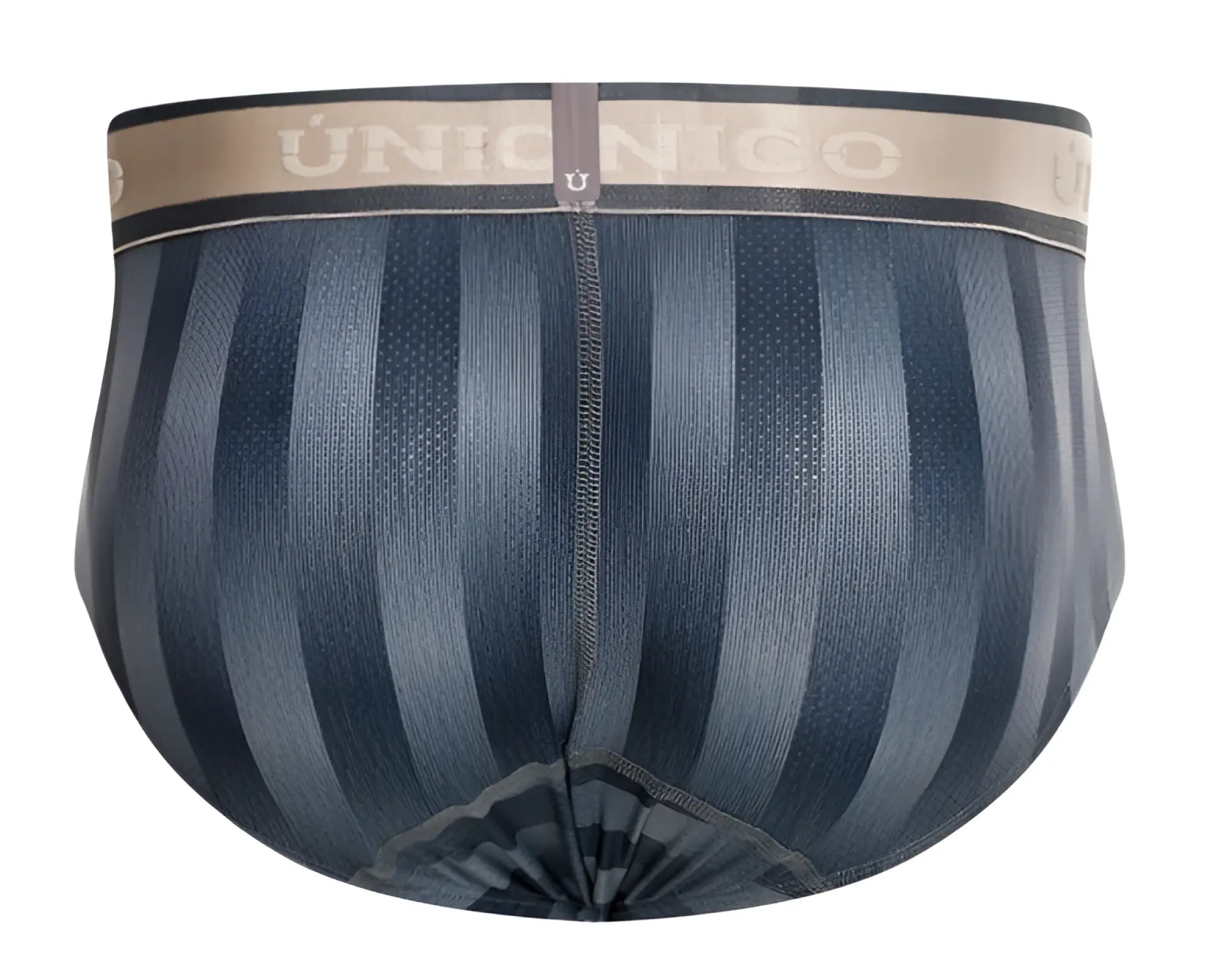 Unico 24100101114 Ejes briefs for men in dark blue stripes with beige waistband featuring brand name in color 59-Gray