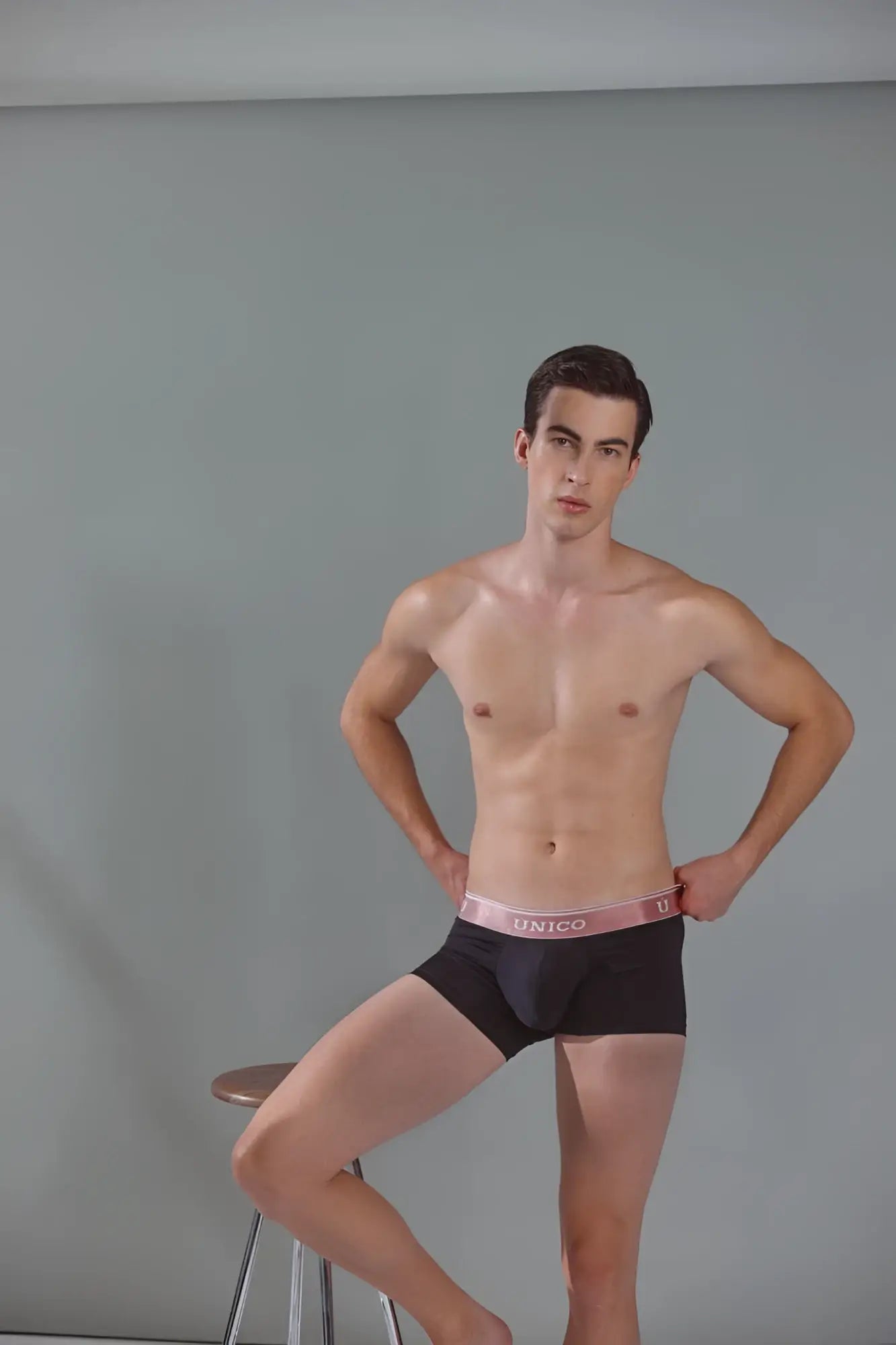 Black unico 24110100108 oro rosa trunks boxer briefs with pink elastic waistband for comfortable daily wear