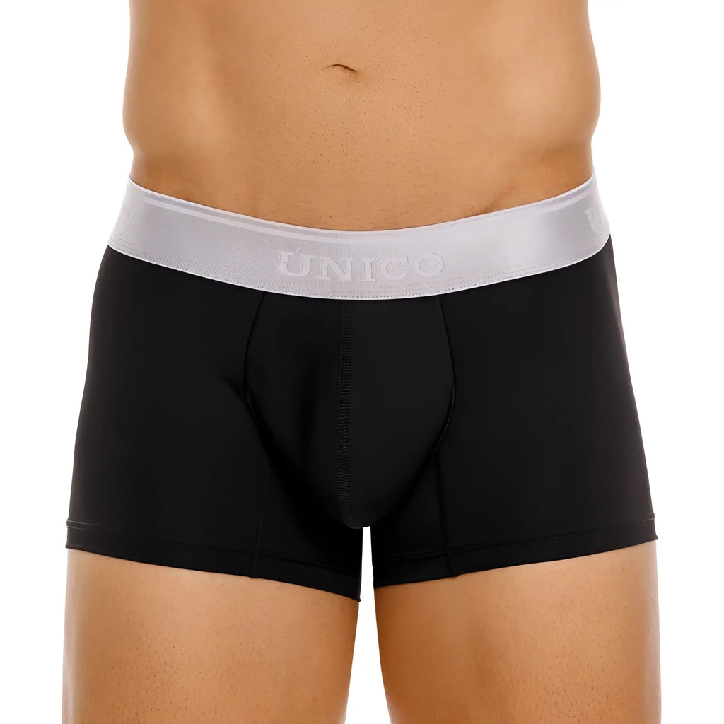 Black unico boxer briefs with silver waistband in argento trunks color 99-black showcasing sleek design and comfort