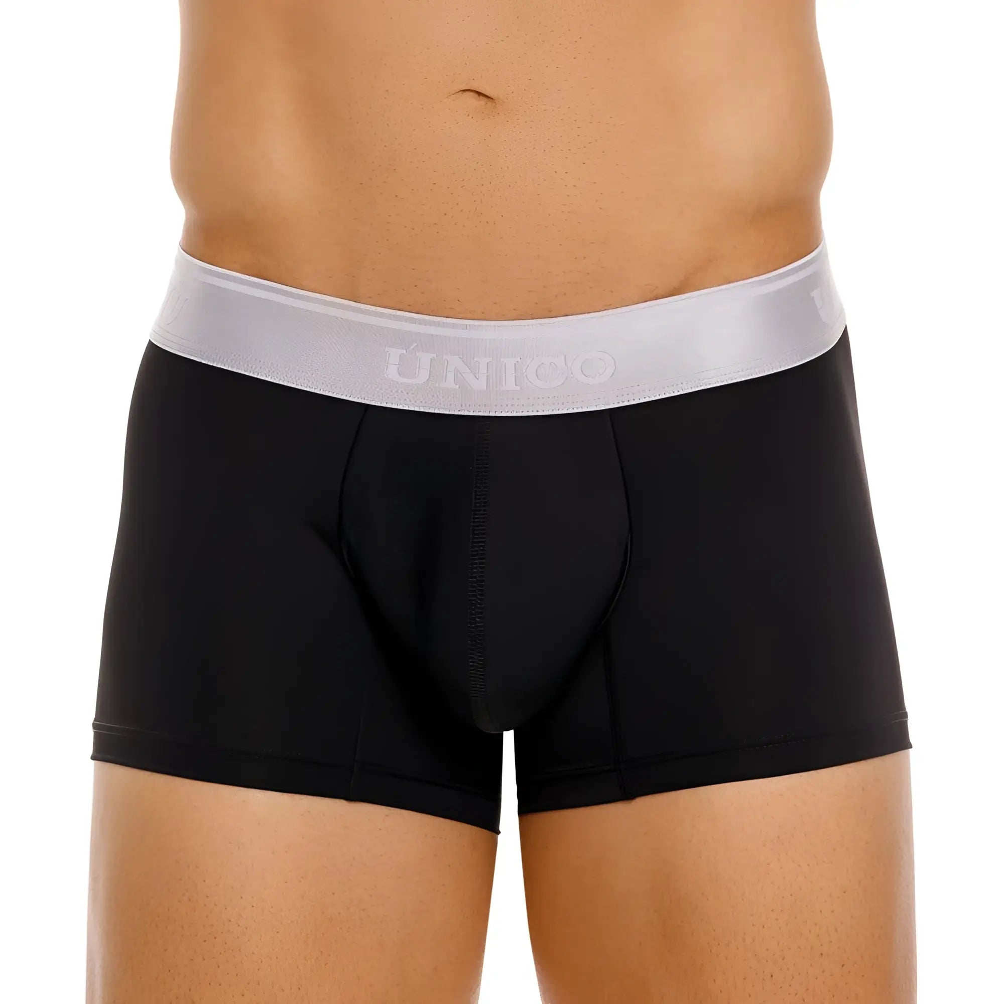 Black unico boxer briefs with silver waistband in argento trunks color 99-black showcasing sleek design and comfort