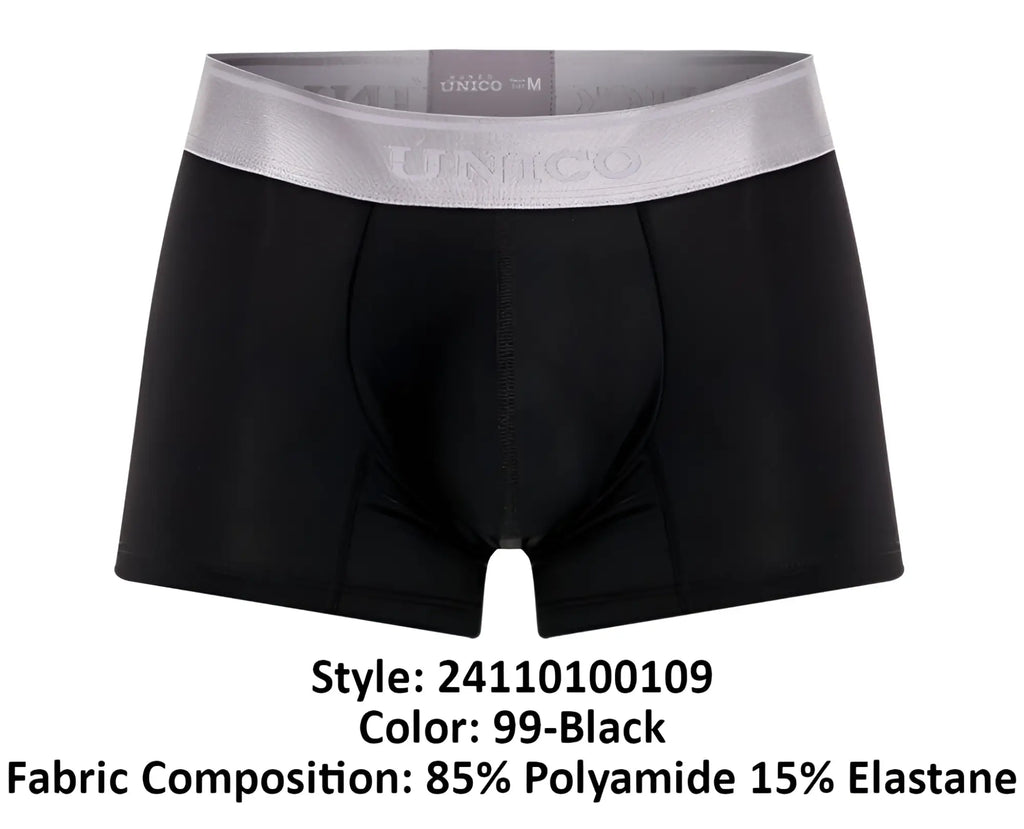 Black unico 24110100109 argento men’s boxer briefs in black with a contrasting silver waistband for comfortable wear
