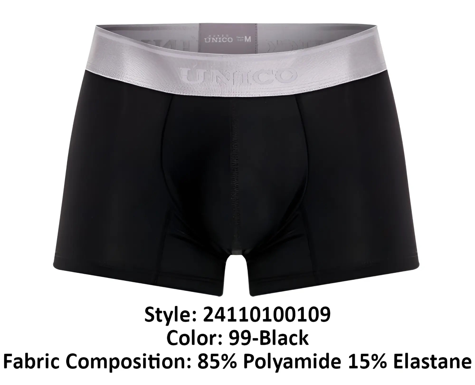 Black unico 24110100109 argento men’s boxer briefs in black with a contrasting silver waistband for comfortable wear