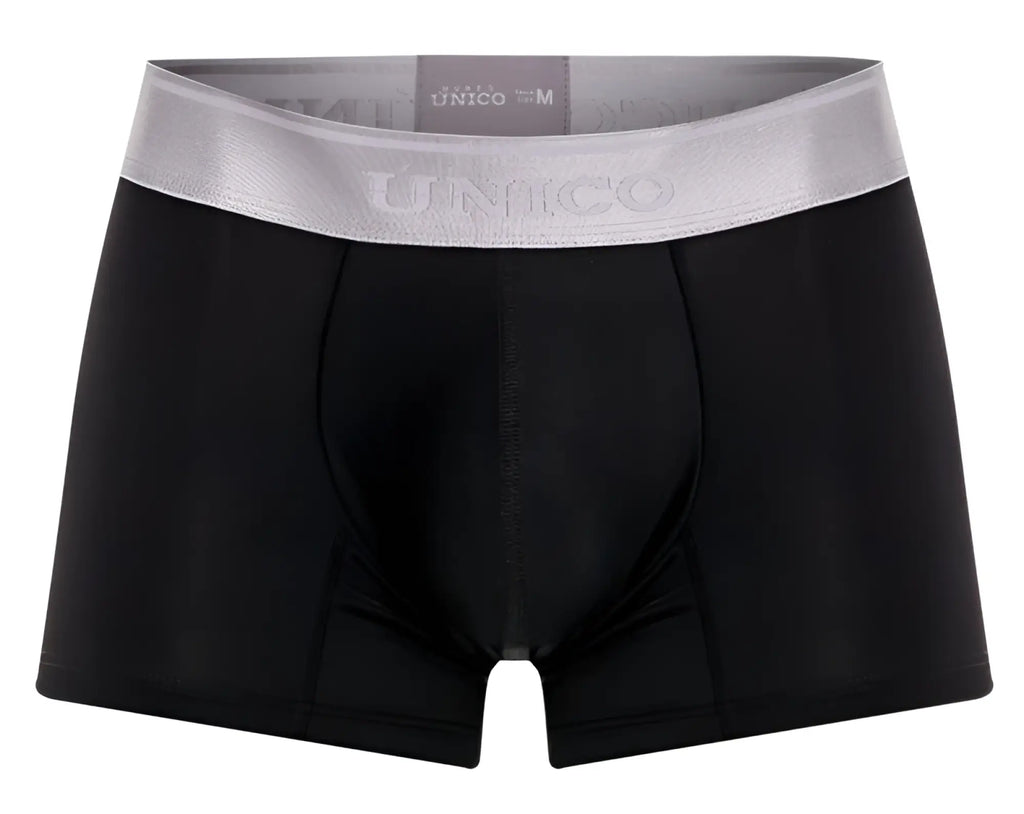 Black unico 24110100109 argento men’s boxer briefs with silver waistband and brand name in black color