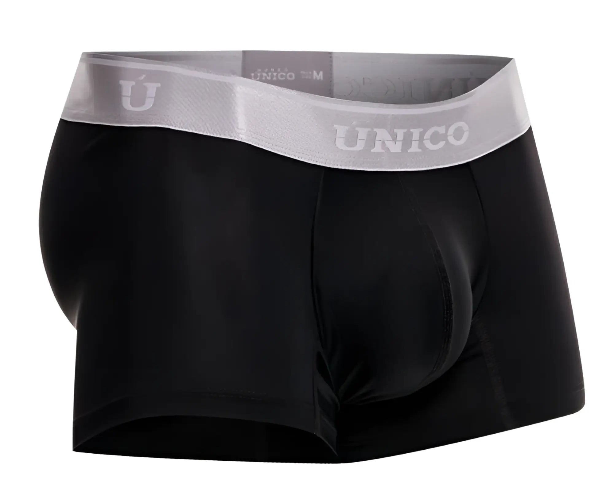 Black unico men’s briefs with gray waistband featuring the brand logo in unico 24110100109 argento trunks color 99-black