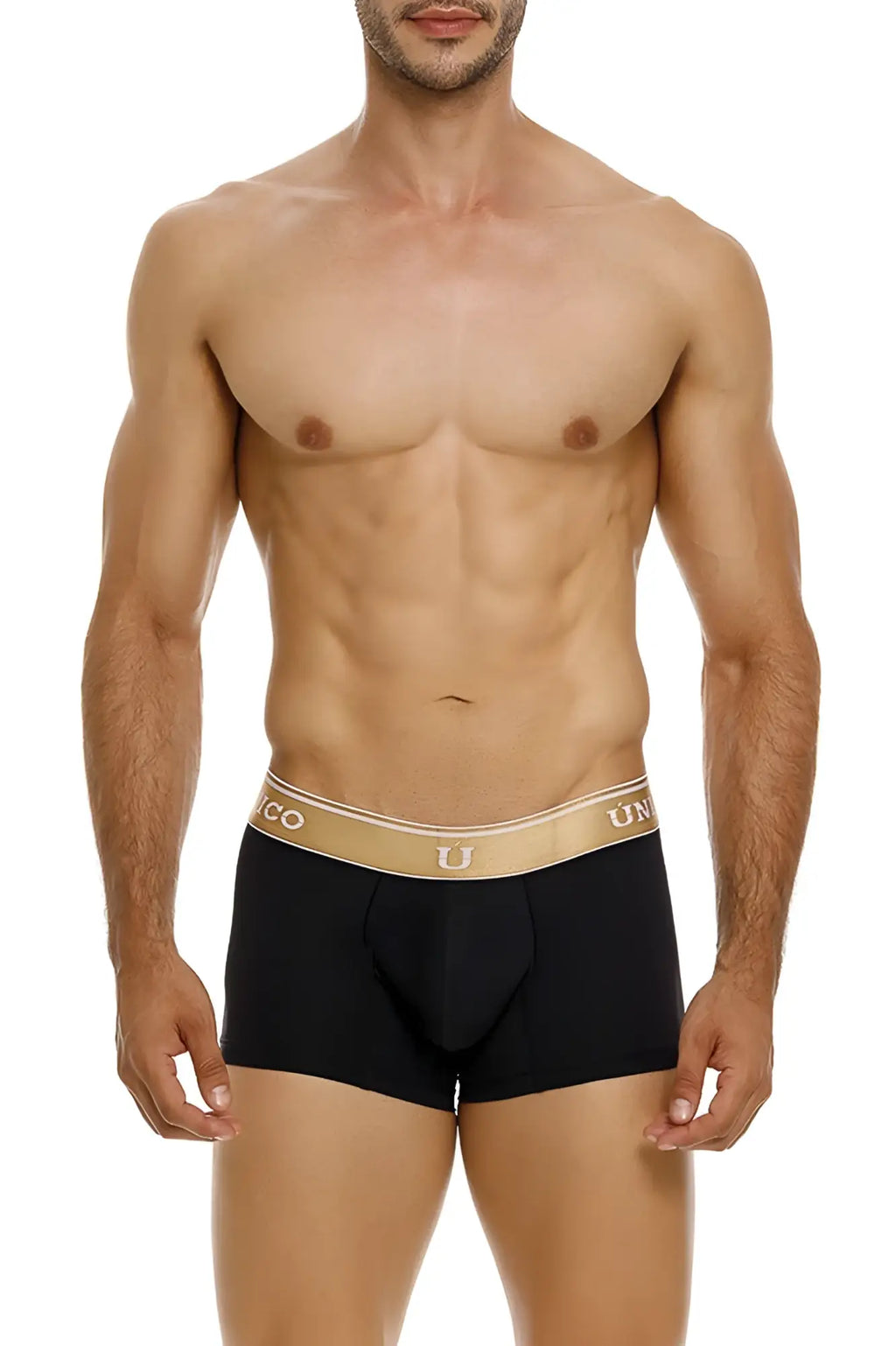 Black unico 24110100110 lingote trunks briefs with gold waistband and unico brand logo in color 99 black