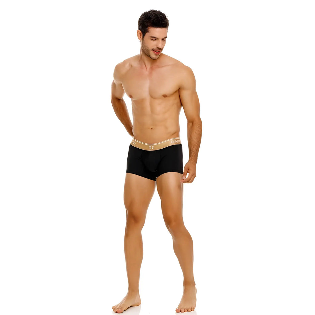 Black men’s briefs unico 24110100110 lingote trunks with gold logo waistband in color 99 black front view
