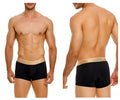 Black mens briefs with gold elastic waistband featuring unico logo in color 99 black lingote trunks model 24110100110