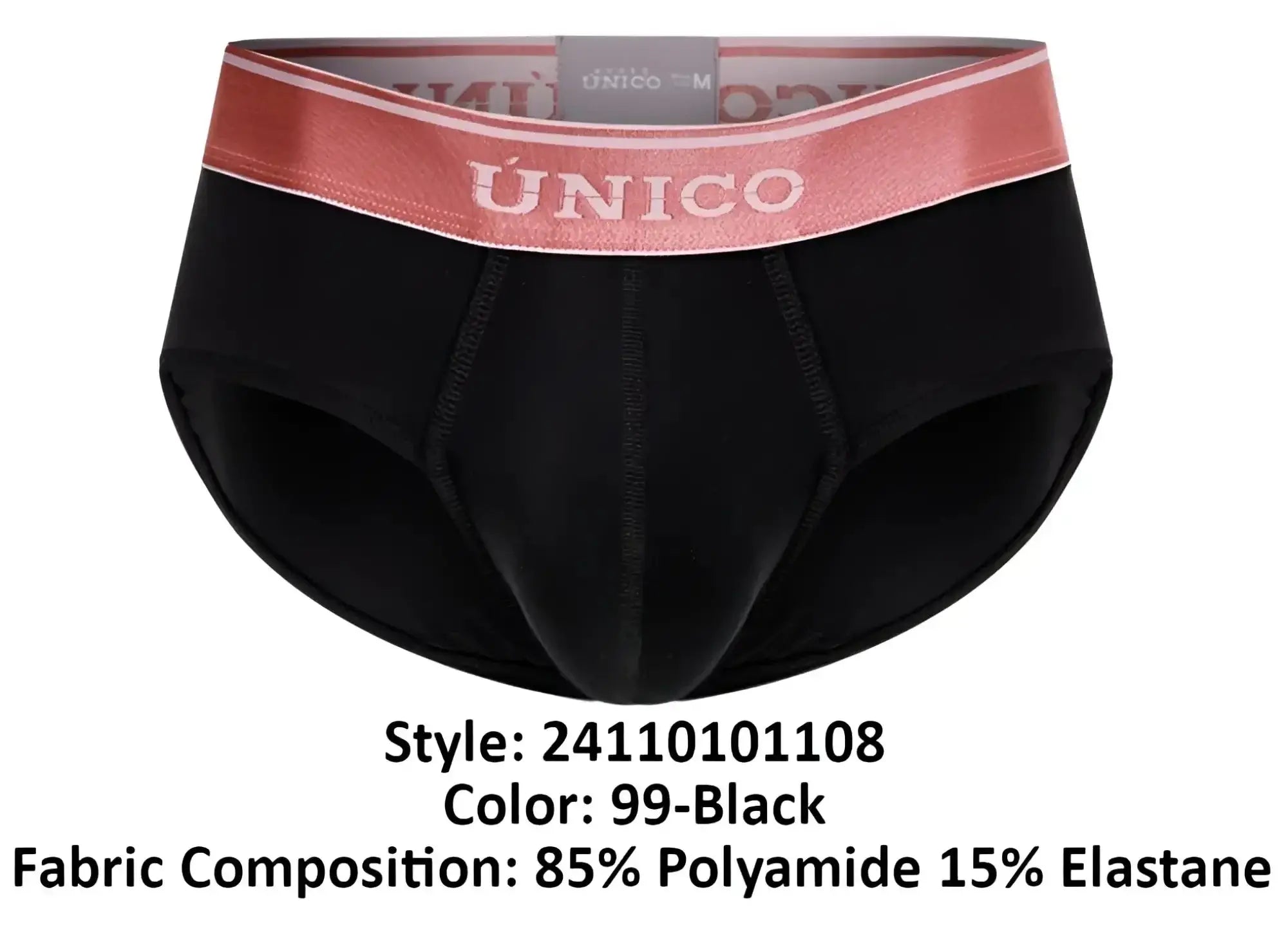 Black unico 24110101108 oro rosa briefs with rose elastic waistband and white brand lettering in color 99-black