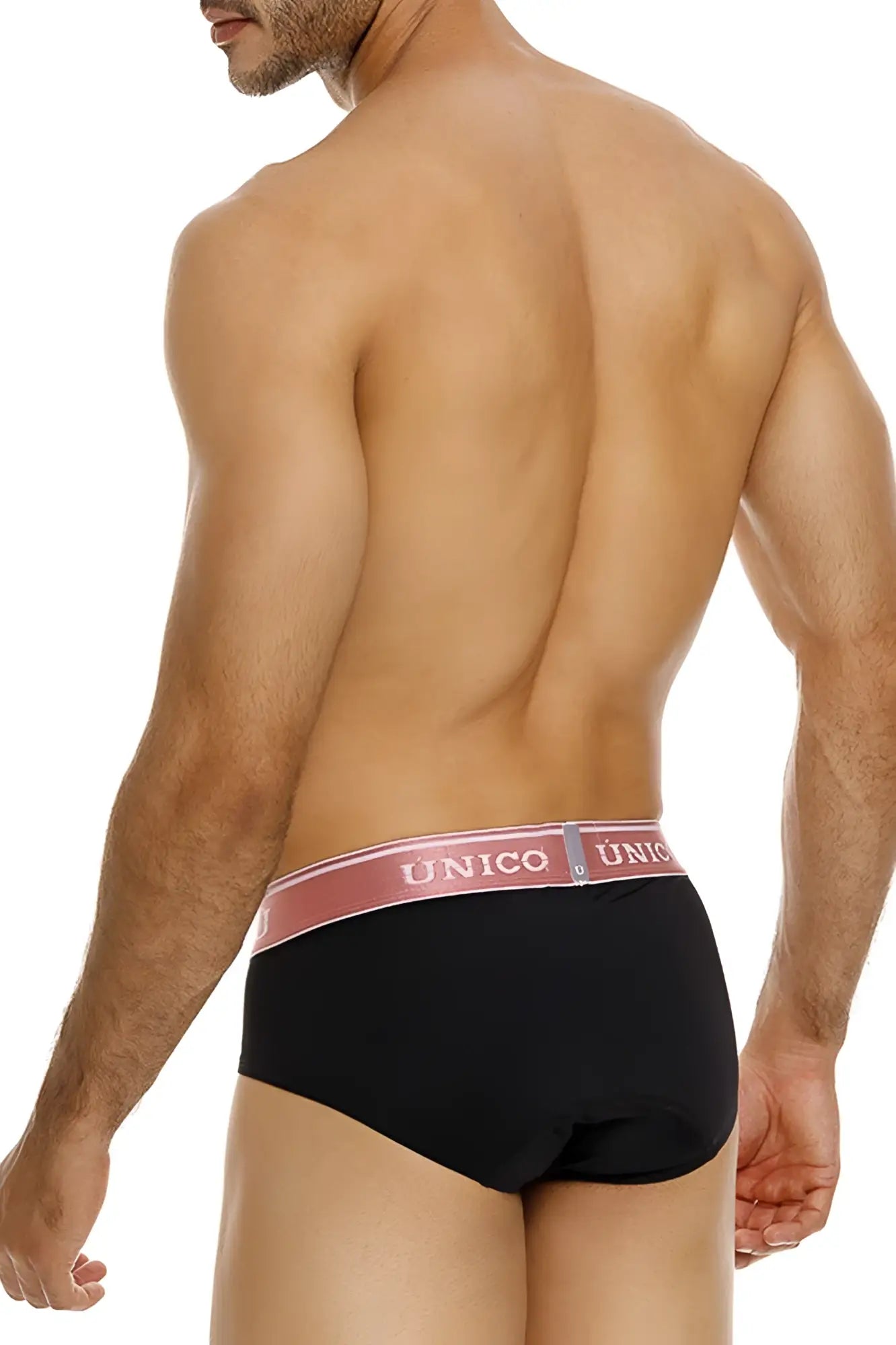 Black unico 24110101108 oro rosa men’s briefs with a pink waistband and white brand lettering