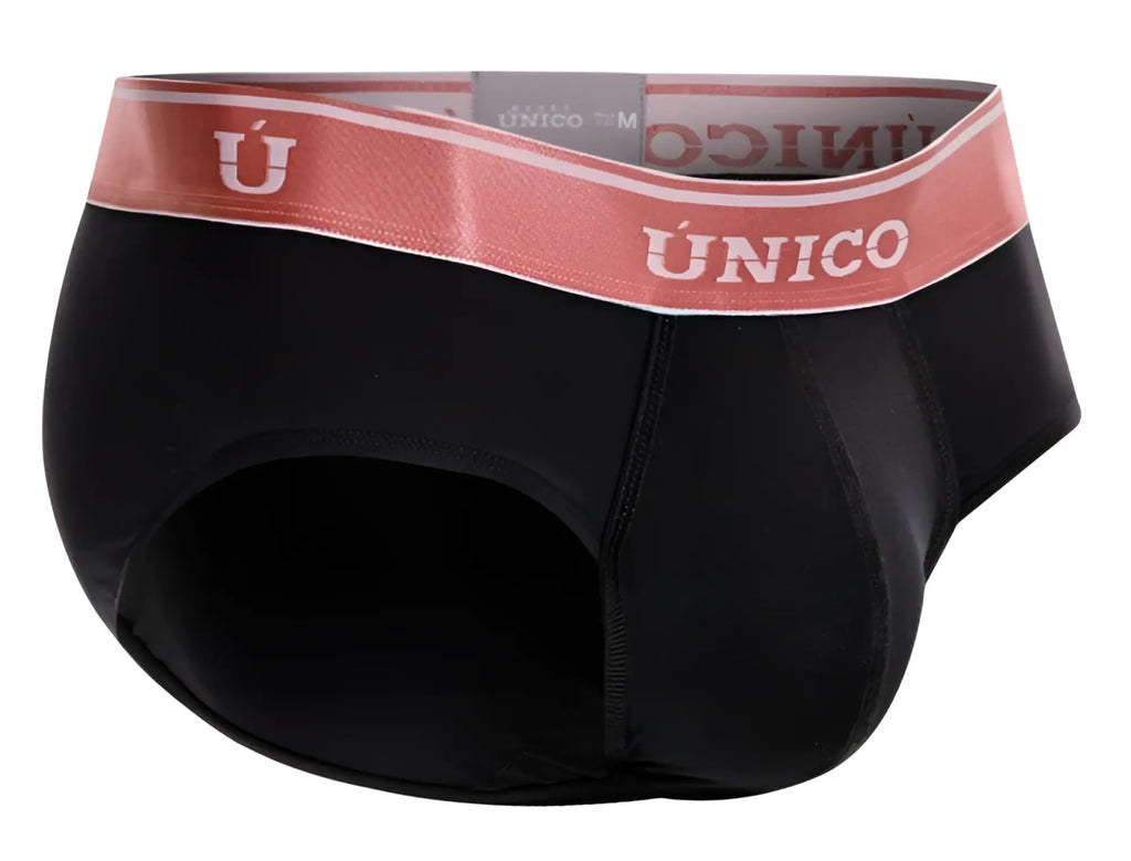 Black unico men’s briefs with pink waistband and white brand name in oro rosa 24110101108 color 99-black
