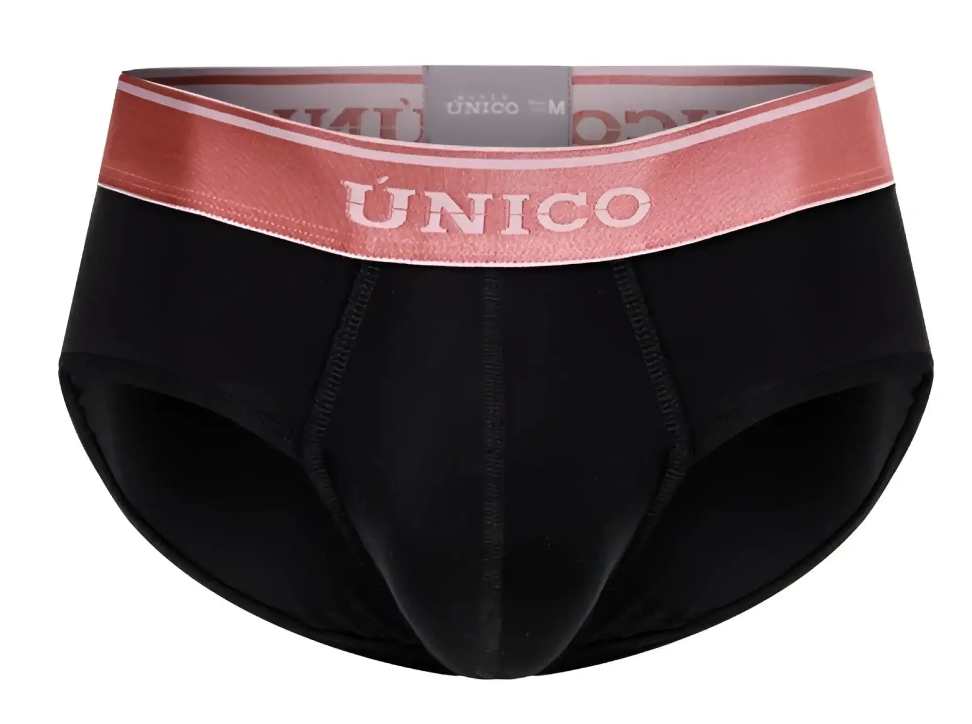 Black unico 24110101108 oro rosa briefs with a rose-colored elastic waistband featuring white unico branding