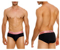 Black unico oro rosa briefs with pink elastic waistband featuring white brand name lettering color 99 black