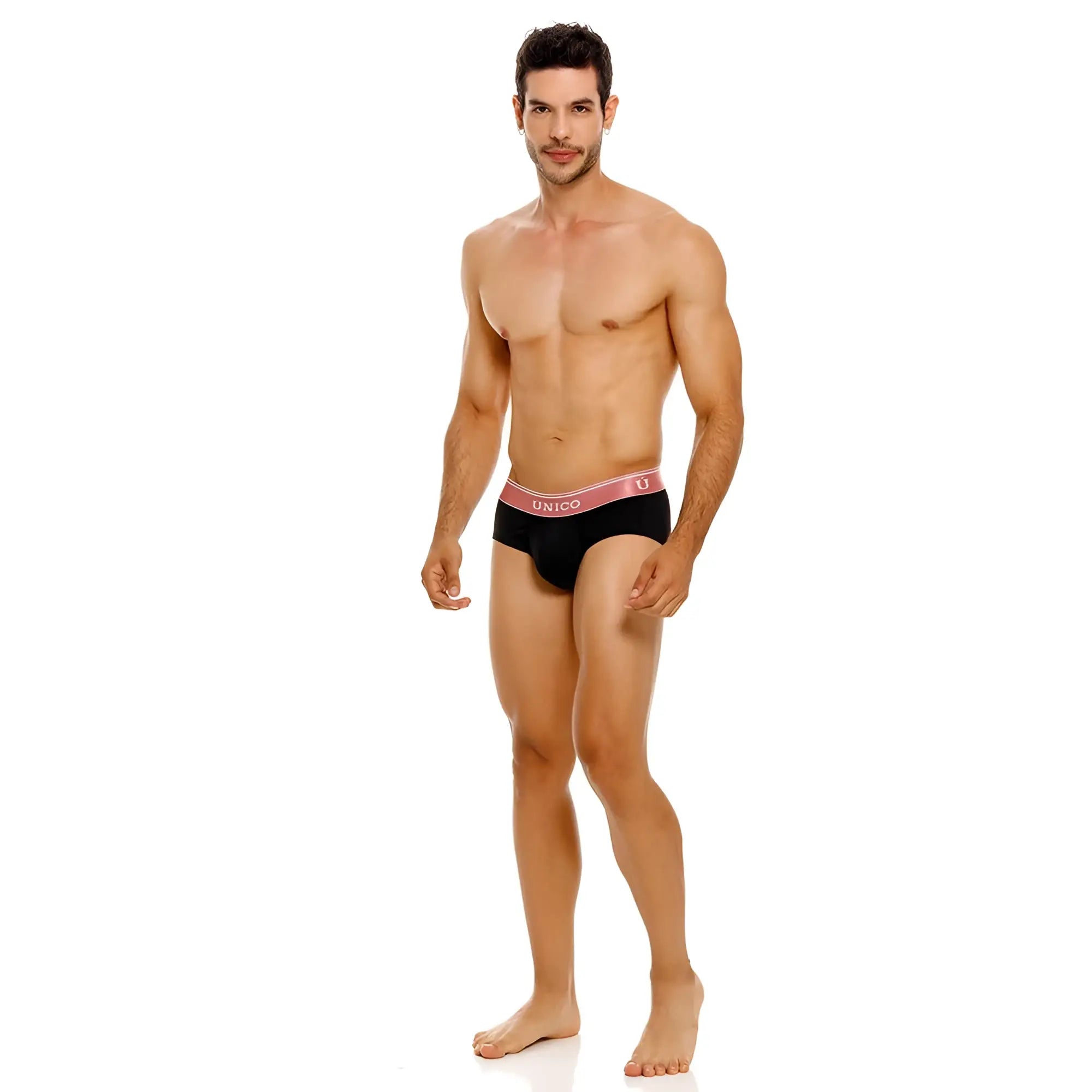 Black unico oro rosa briefs with pink elastic waistband featuring unico logo in color 99-black