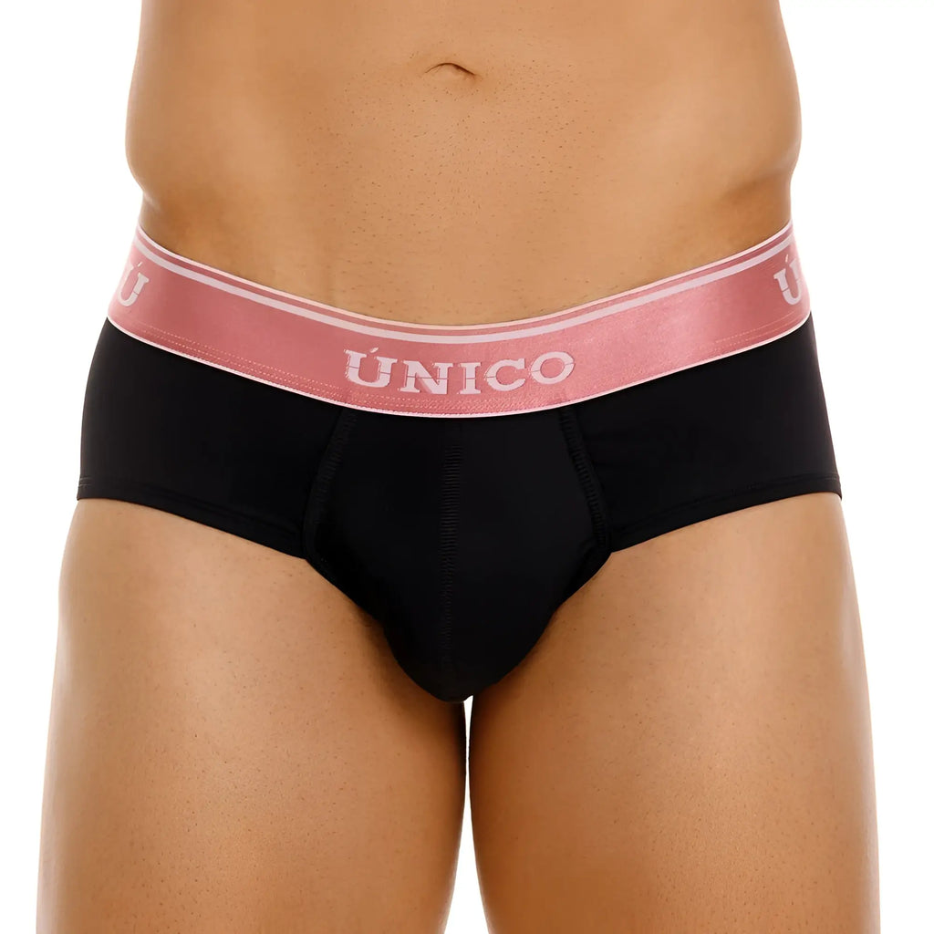 Black unico 24110101108 oro rosa briefs with pink elastic waistband and white unico branding in color 99 black