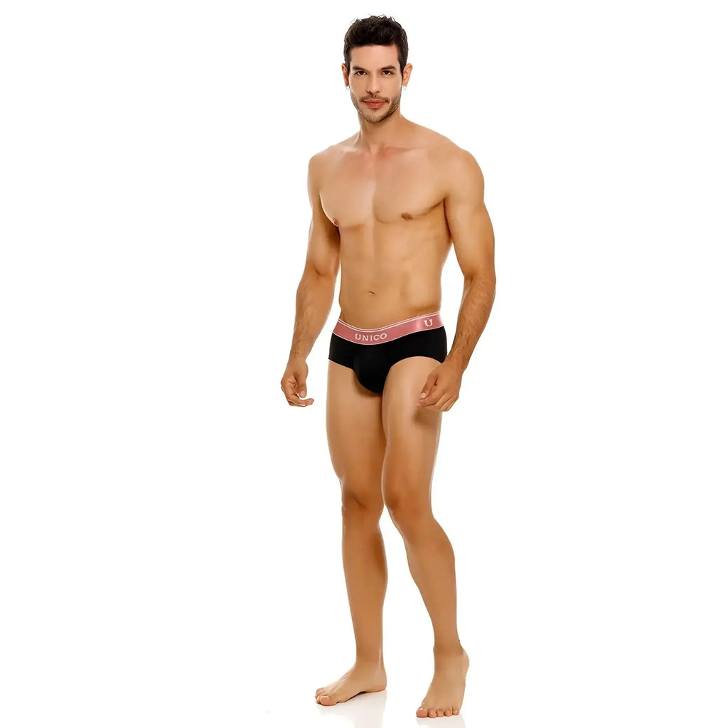 Black unico oro rosa briefs with pink elastic waistband featuring unico logo in color 99-black