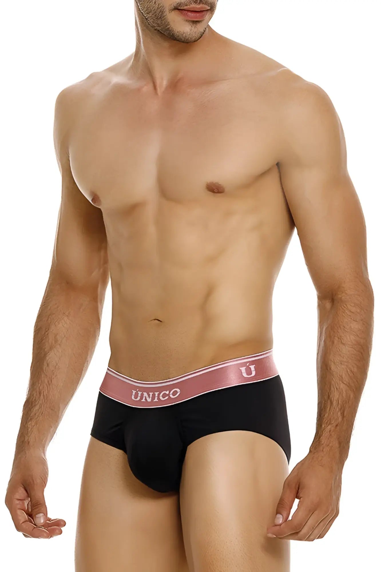 Black unico oro rosa briefs with a pink waistband featuring the unico brand name and logo color 99 black